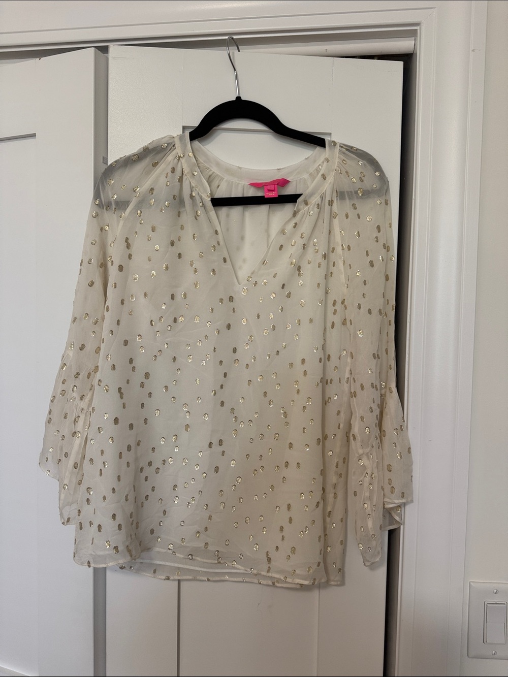 Lilly Pulitzer Ivory Sheer Blouse with Gold Foil Accents